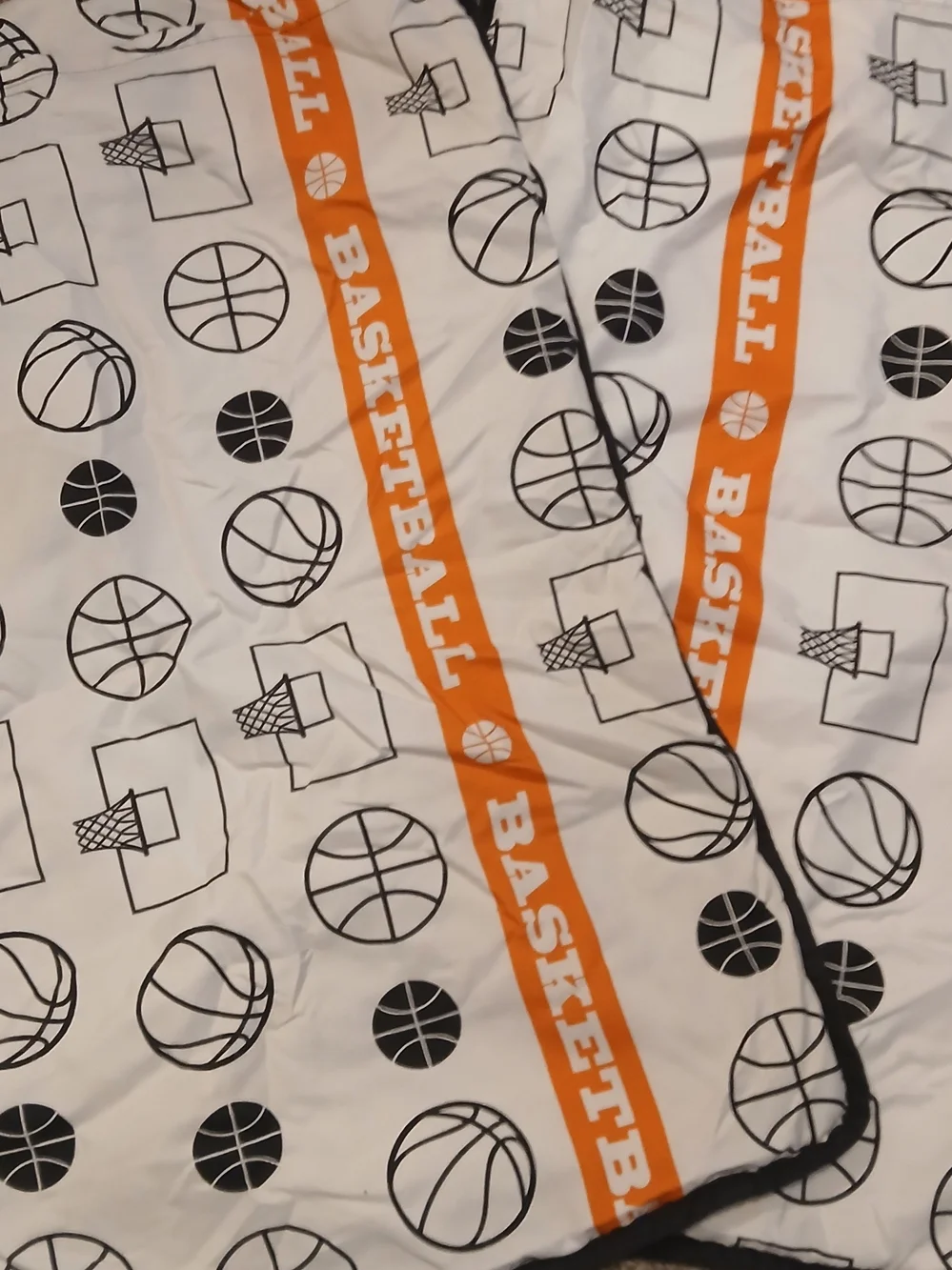 Reversible Black, White and Orange Basketball Comforter With Pillow Shams